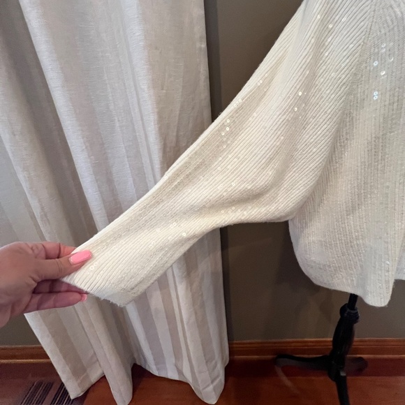 Express Women's Ivory Cream Sequined Batwing Sweater, Size XL - Picture 6 of 10